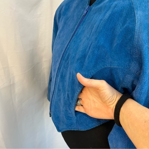 DANIER Leather Sport blue suede rare retro vintage 80’s 90’s bolero jacket Sz S - Picture 4 of 11